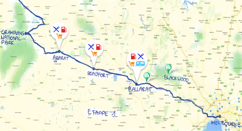 Campanda Karte Wohnmobil Tour  Details Etappe 1 Australien