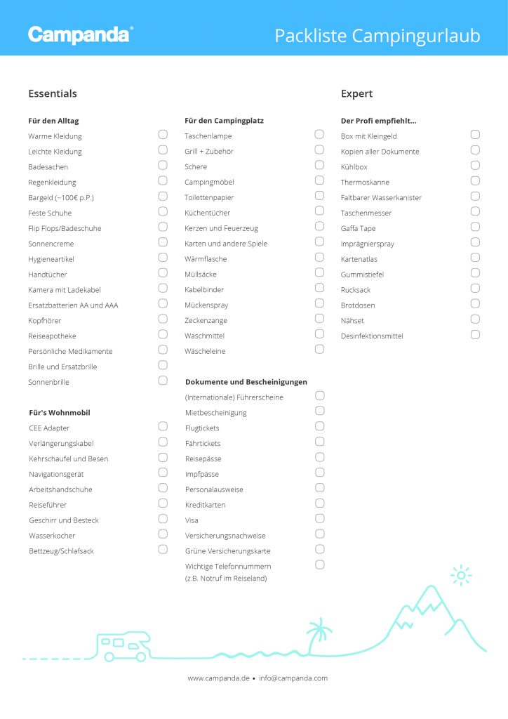 Wohnmobil Grundausstattung: Guide & PDF Checkliste [2022]