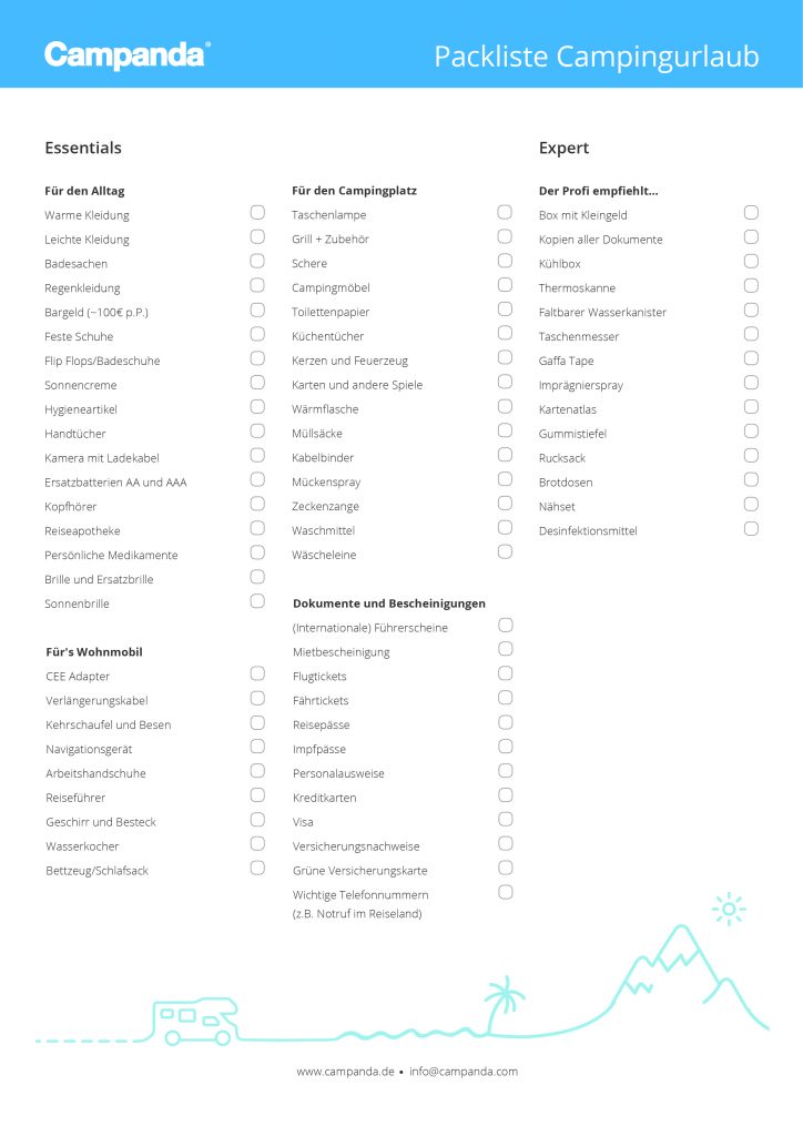 Die ultimative Packliste für das Reisen im Wohnmobil - thumanns