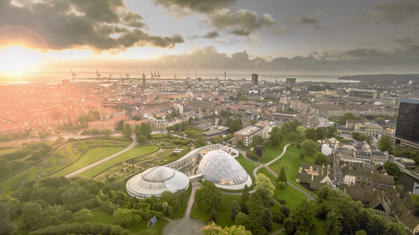 Der Blick aus der Vogelperspektive auf Aarhus, Dänemark.