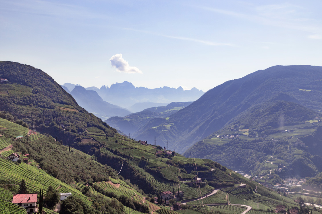 Landschaft mit Bergen rund um Bozen in Südtirol.